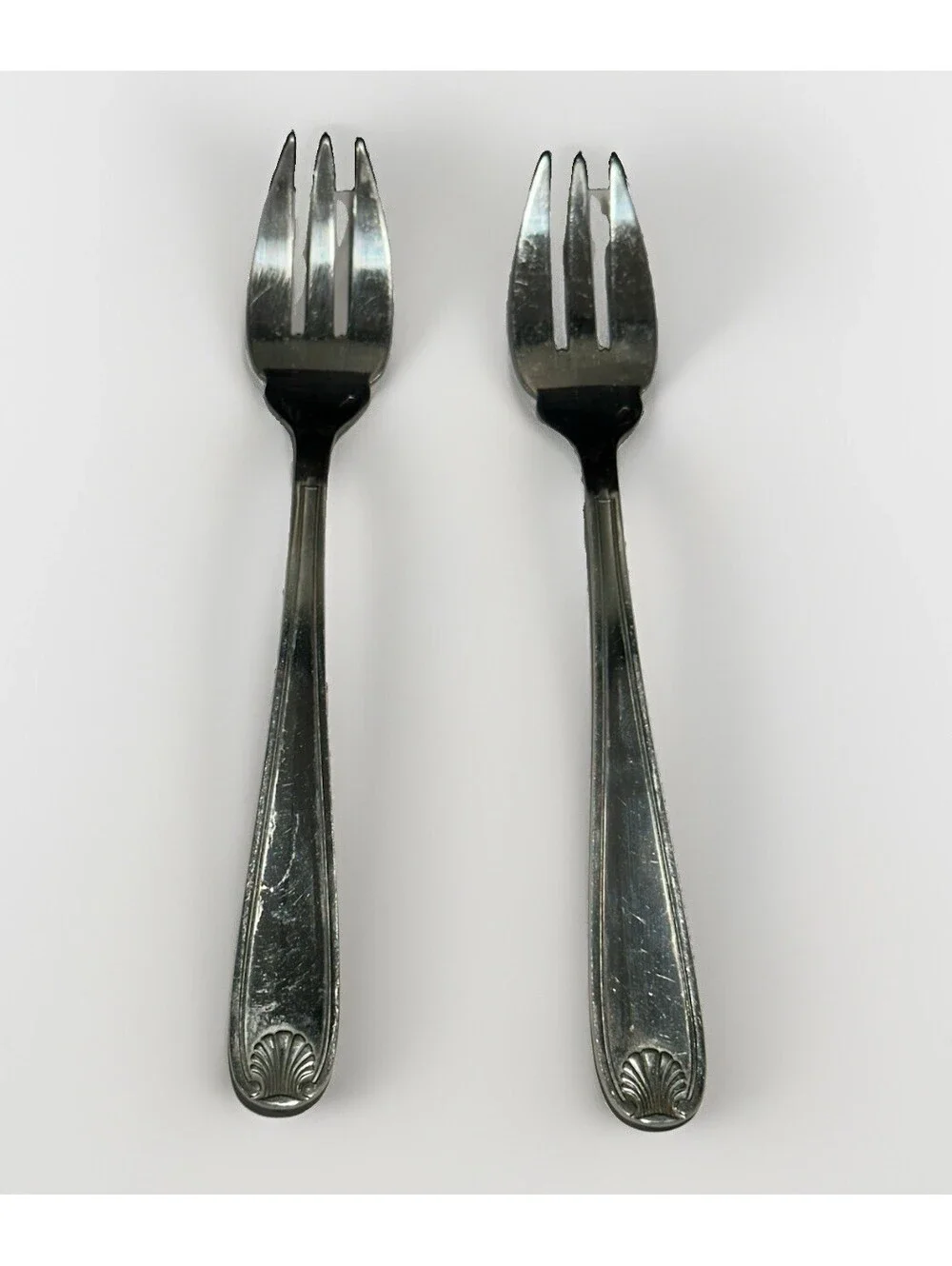 Set 2 Vintage Stainless Steel Shell Dessert Seafood Forks INOX COMARGENT France
